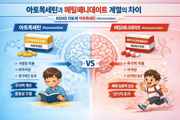 아토목세틴과 메틸페니데이트 계열의 차이